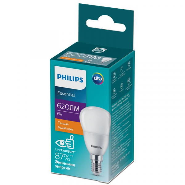 Лампа светодиодная ESS LEDLustre 6Вт P45FR 620лм E14 827 PHILIPS 929002971407